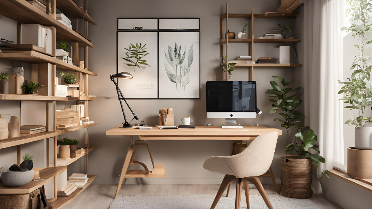 Oficina con decoración estilo escandinavo